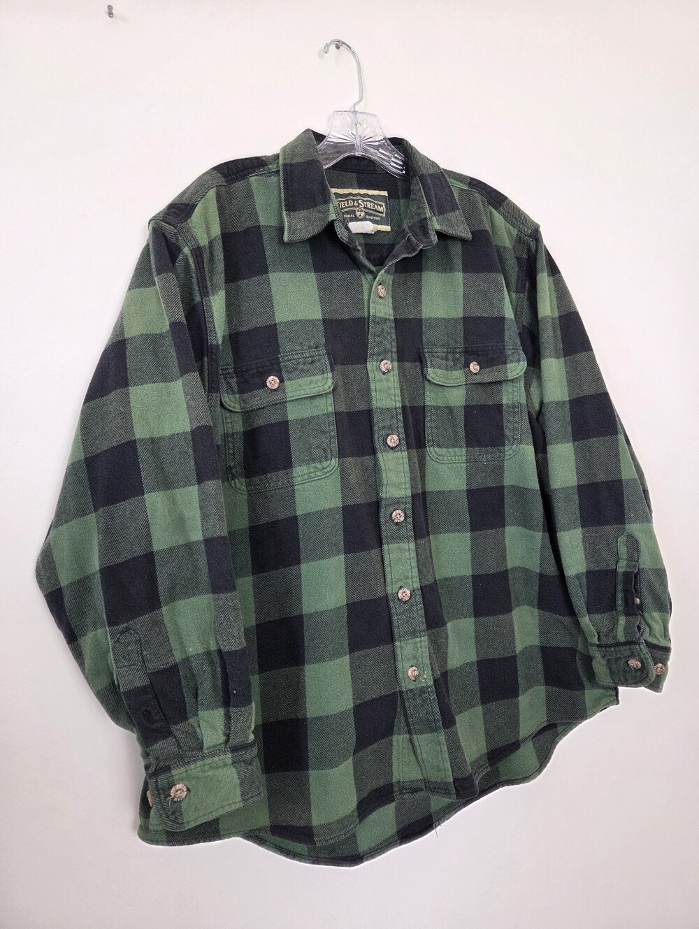 Field & Stream Plaid Flannel Button Up Shirt Men's XL Green Navy Oversized Cabin - Picture 2 of 11